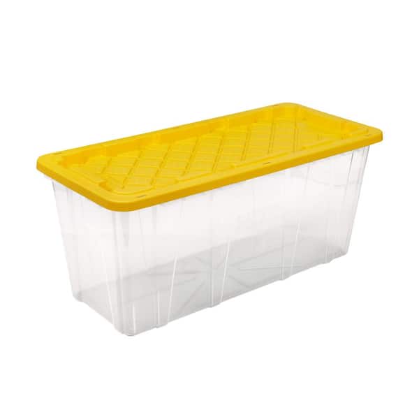 HDX 57 Gal. Tough Storage Tote in Clear with Yellow Lid