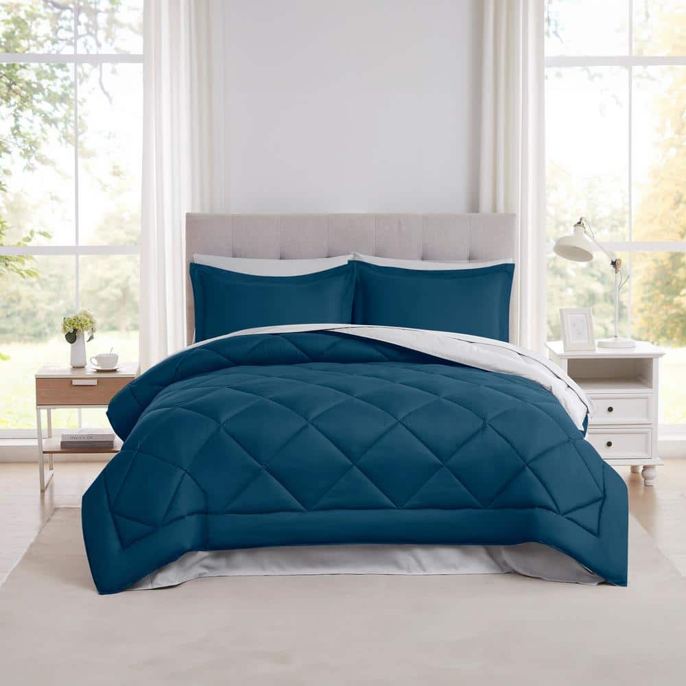 Navy Full Reversible Microfiber Down Alternative Bed in a Bag Set