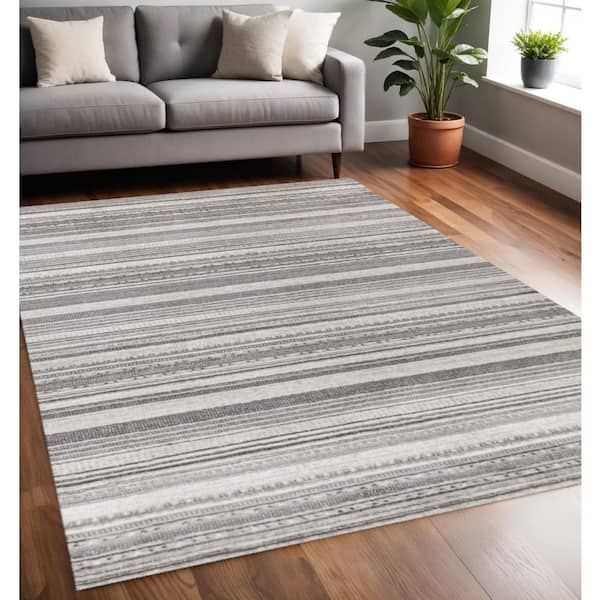 Gray  5 x 8 ft. Woven Striped Rectangle Indoor Area Rug