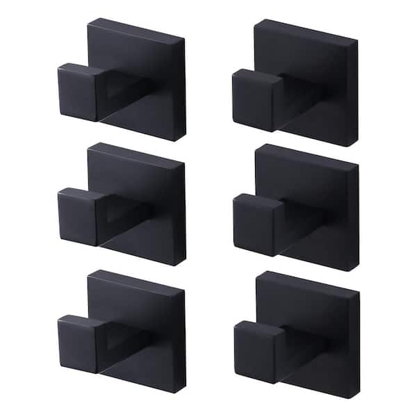 ALEASHA J-Hook Wall Mount Hook Robe/Towel Hook in Matte Black 6PCS