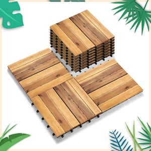 12 in. W x 12 in. L Square Patio Natural Color Wood Interlocking Flooring Deck Tiles Straight Pattern (10-Pack)