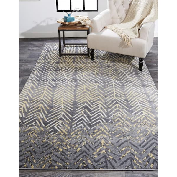 10 ft. x 13 ft. Gray, White Abstract Area Rug