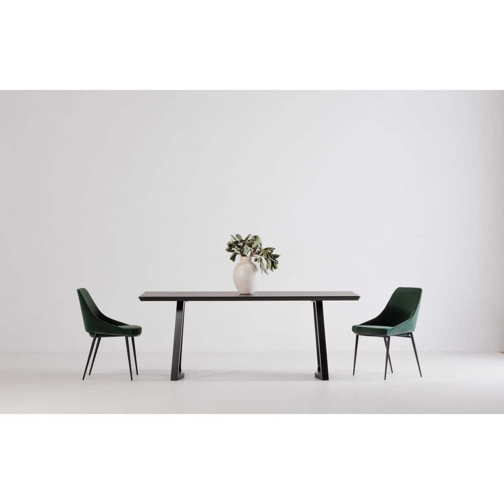 Denver Mid-Century Modern Black Solid White Ash Wood 76 in. Sled Base Rectangular Dining Table, Seats 8