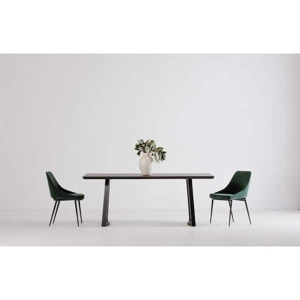 NADAAL STUDIOS Denver Mid-Century Modern Black Solid White Ash Wood 76 in. Sled Base Rectangular Dining Table, Seats 8