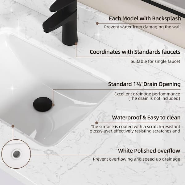 Zeafive 48 in. W x 22 in. D Engineered Stone Vanity Top in Carrara