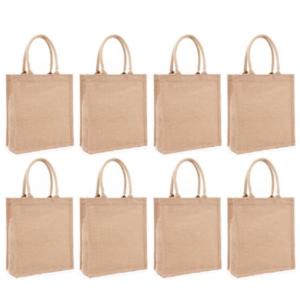 Wellco 12.6 in. x 14.2 in. x 7.5 in. Natural Burlap Bag, Jute Tote Bags ...