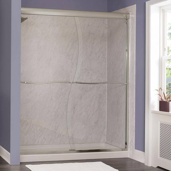 CRAFT + MAIN Marina 48 in. W x 72 in. H Frameless Sliding Shower Door in Brushed Nickel with Handle