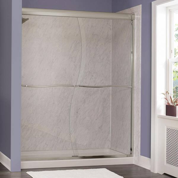CRAFT + MAIN Marina 60 in. W x 72 in. H Frameless Sliding Shower Door in Brushed Nickel with Handle