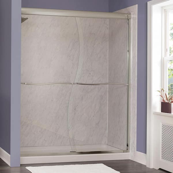 Foremost Marina 58 in. W x 72 in. H Frameless Sliding Shower Door in Brushed Nickel