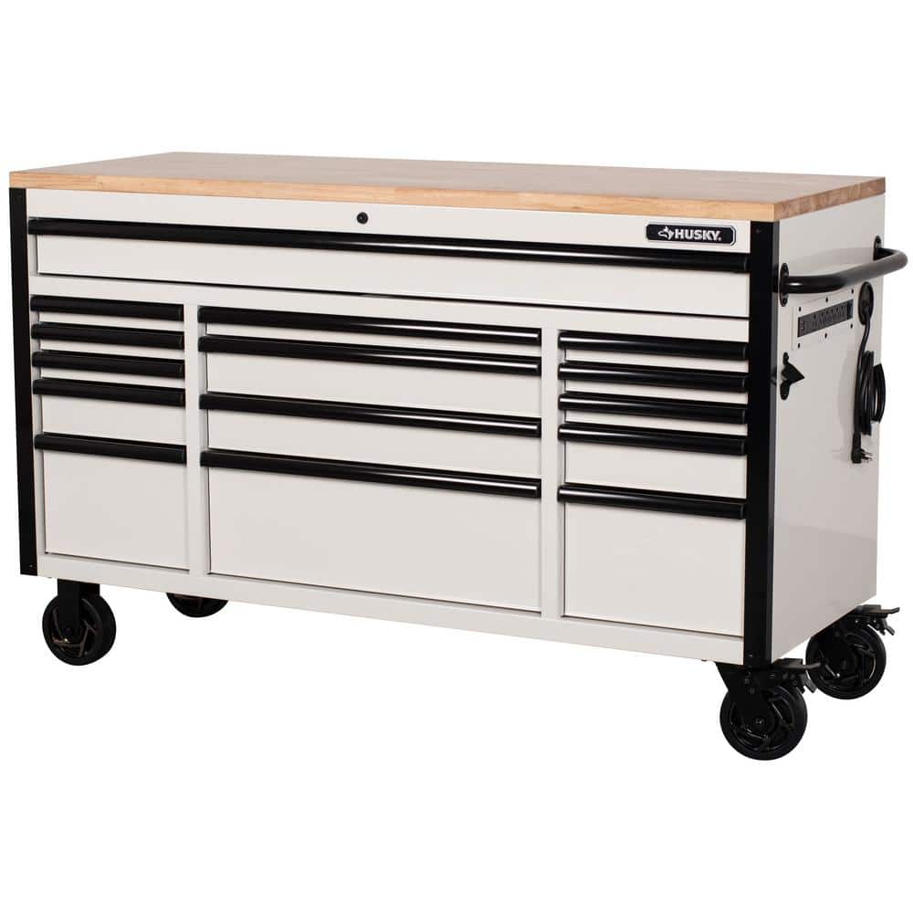 Husky Tool Storage 61 in. W Heavy Duty White Mobile Workbench Tool Chest  H61MWC15GWHD - The Home Depot