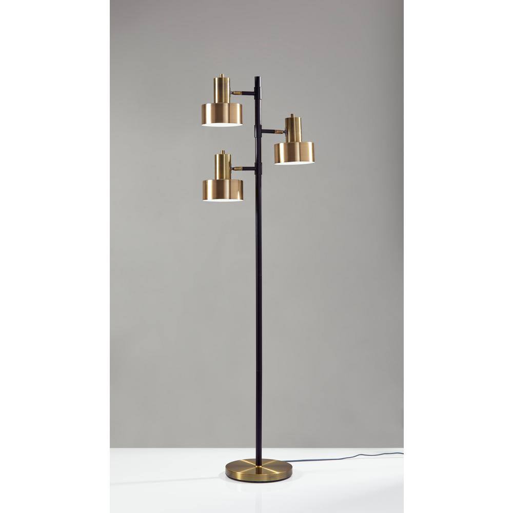 Arcadian Adjustable Triple-Arc Matte Black & Brass Floor Lamp