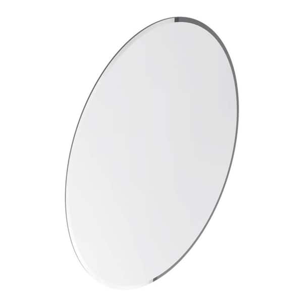 Vera 20 in. W x 28 in. H Small Oval Frameless Wall Mount Bathroom Vanity Mirror in Silver