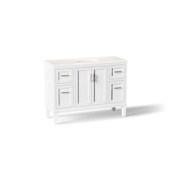 Chesil 48in. Single Sink Freestanding White Bath Vanity with Bianco Bella Quartz Top Assembled