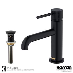 Tryst Single Handle Single Hole Basin Bathroom Faucet with Matching Pop-Up Drain in Matte Black