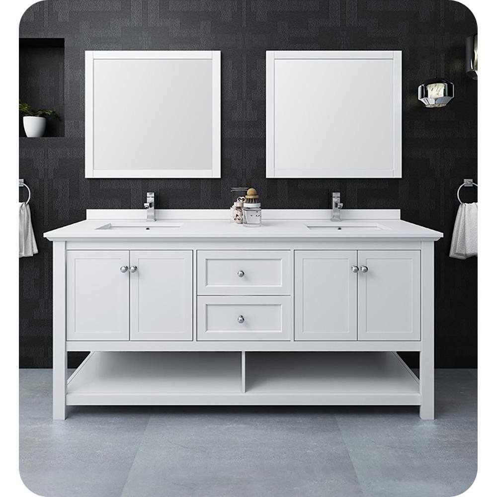 Manchester 72" White Solid Wood Double Sink Freestanding Vanity Base