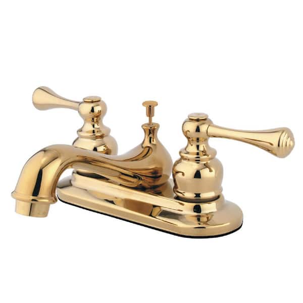 Kingston Brass English Vintage 4 in. Centerset 2-Handle Bathroom Faucet with Plastic Pop-Up in Polished Brass