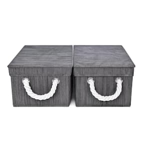 3-Gal. Medium Rectangle Polyester Storage Bin with Lid and Cotton Rope Handles in Slate (Set of 2)