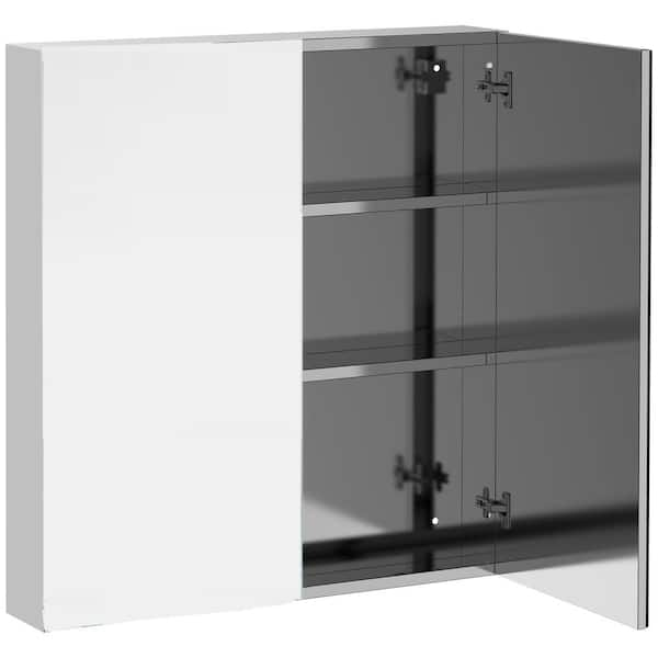 23.62 in. W x 26.00 in. H Rectangular Steel Medicine Cabinet with Mirror, Storage Organizer with 2-Doors-Silver