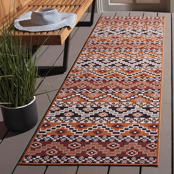 Veranda Rust/Red 2 ft. x 8 ft. Aztec Tribal Indoor/Outdoor Runner Rug