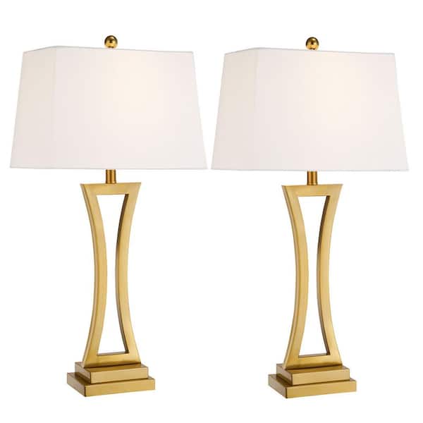 Maxax Cincinati 30.75 in. Brass Table Lamp Set With White Shade (2-Pack）