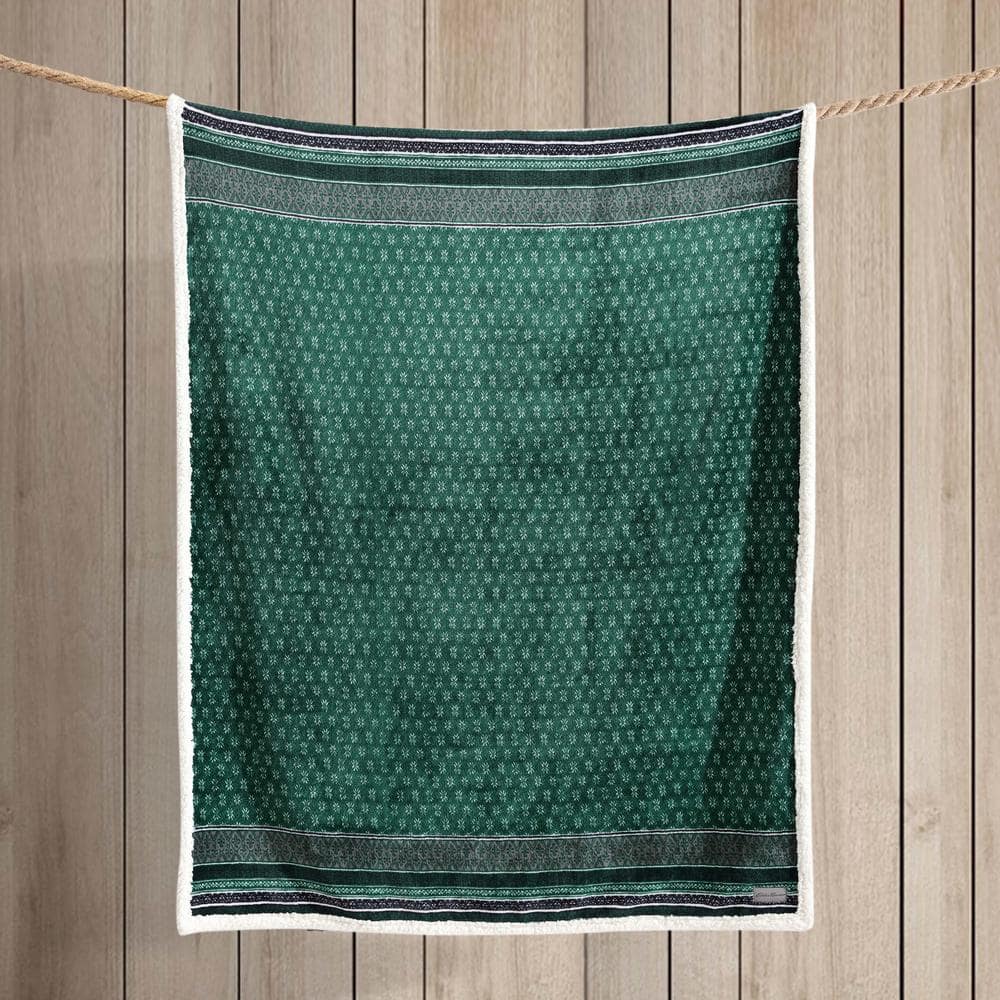 Fair Isle Green Sherpa Reversible Plush Throw Blanket