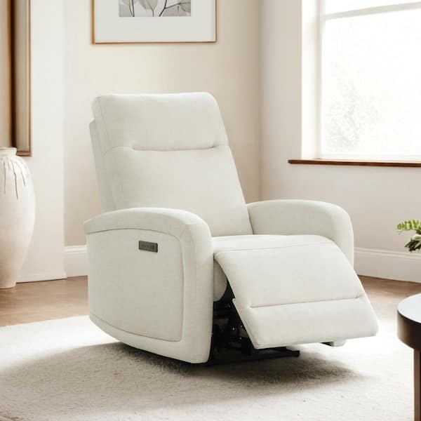 Edison Linen Fabric Power Recliner with Adjustable Headrest Zero Wall Hugger Home Theater Seating for Living Room