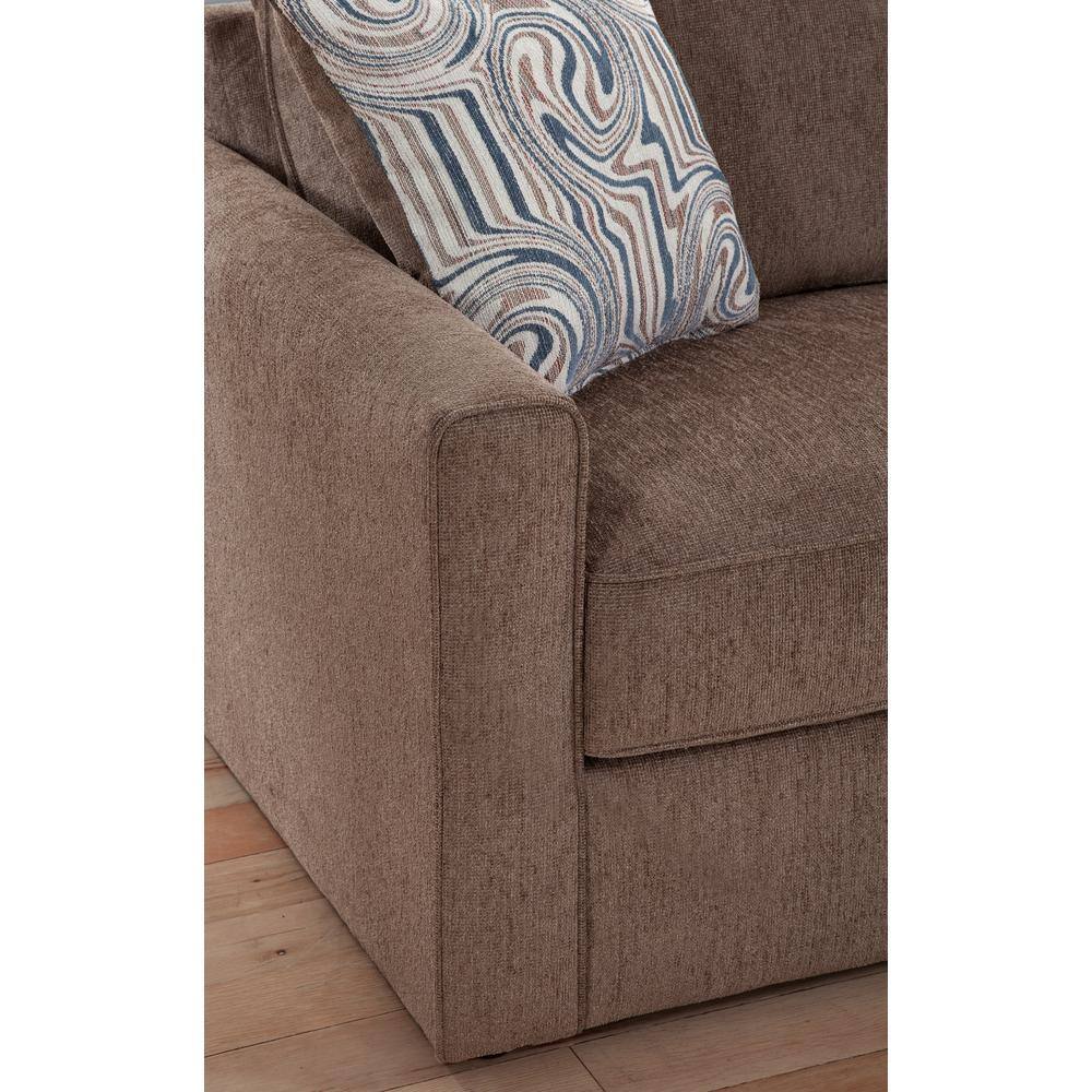 Latte Brown Chenille Sofa with Swirl Accent Pillows