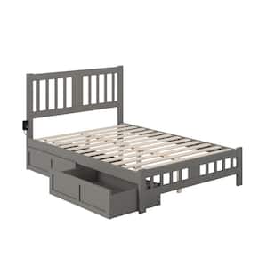 Tahoe Grey Full Solid Wood Storage Platform Bed with Footboard and 2 Drawers