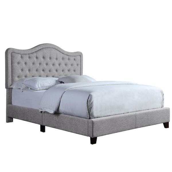 Clihome Modern Light Gray Solid Wood Frame Full Panel Bed with Curved ...