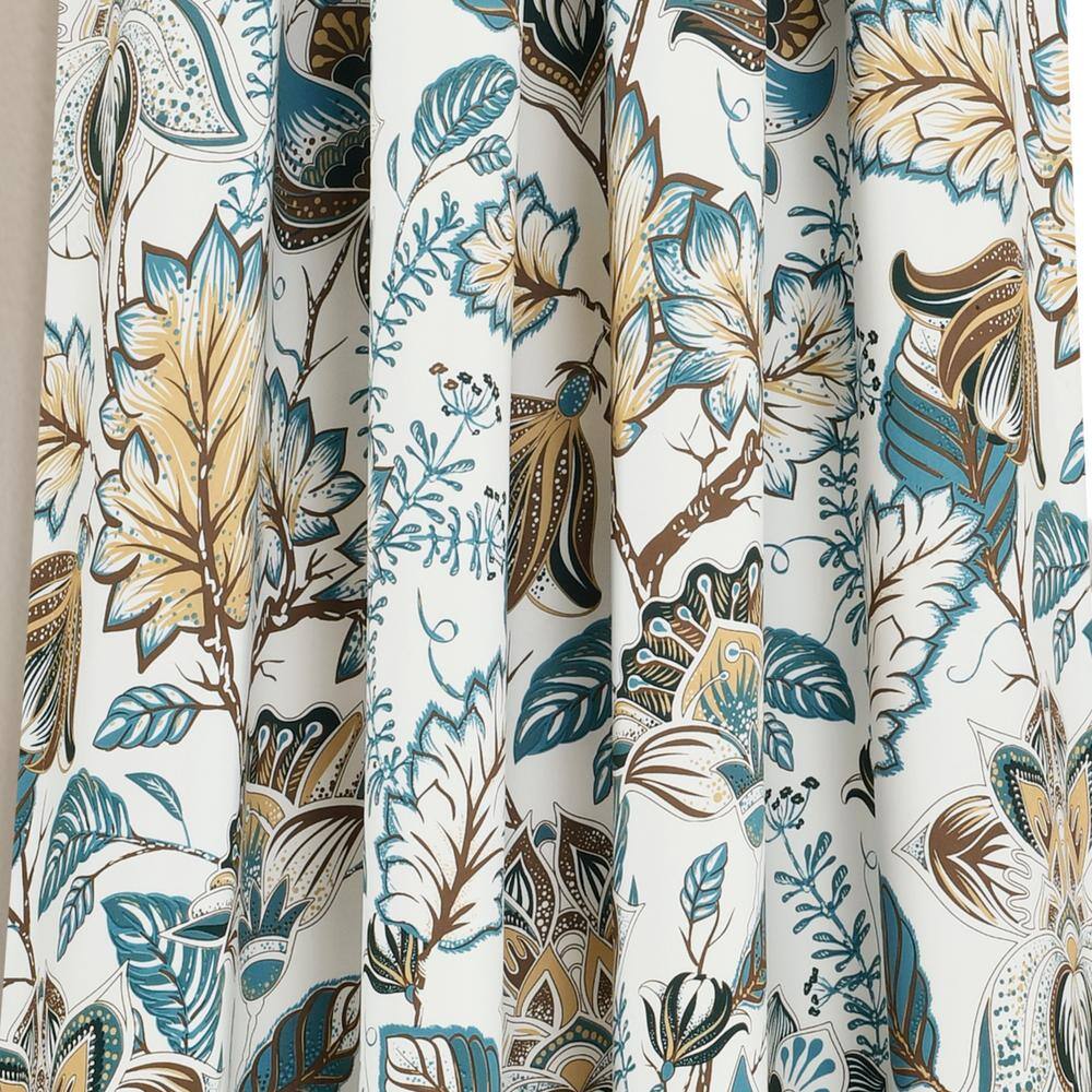 Cynthia Jacobean Turquoise and Neutral Polyester Room Darkening Curtains