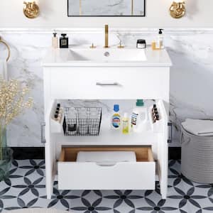 30 in. W x 18.3 in. D x 34 in. H Single Sink Freestanding Bath Vanity in White with White Ceramic Top and One Drawer