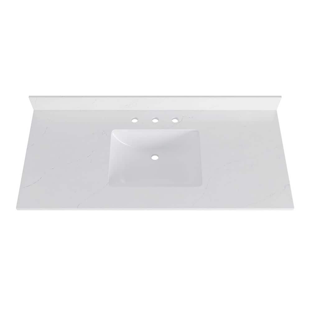 49 in. W. x 22 in. D Bianco Bella Quartz White Rectangular Single Sink Bathroom Vanity Top in White price history on PriceWatchPro