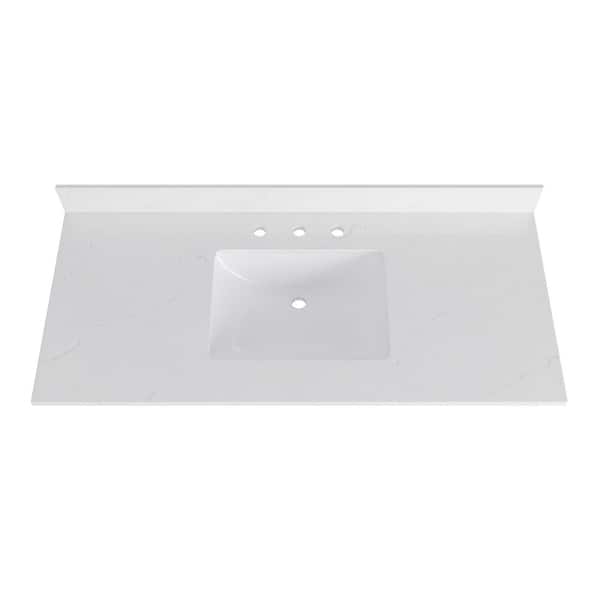 DELUXE DL LIVING 49 in. W. x 22 in. D Bianco Bella Quartz White Rectangular Single Sink Bathroom Vanity Top in White