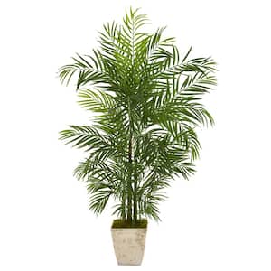 63 in. Areca Artificial Palm Tree in Country White Planter UV Resistant (Indoor/Outdoor)