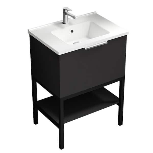 Nameeks Bodrum 25.59 in. W x 17.72 in. D x 35.04 in. H Modern Bathroom Vanity in Matte Black With White Ceramic Top
