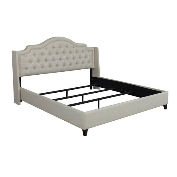 Eluxury Cream Upholstered King Panel, Cream Linen Headboard Bed