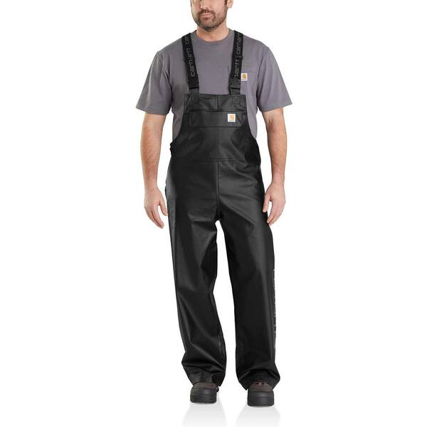 Carhartt Men's Extra Large Tall Black Polyethylene/Polyester Midweight Waterproof Rain Storm Unlined Bibs