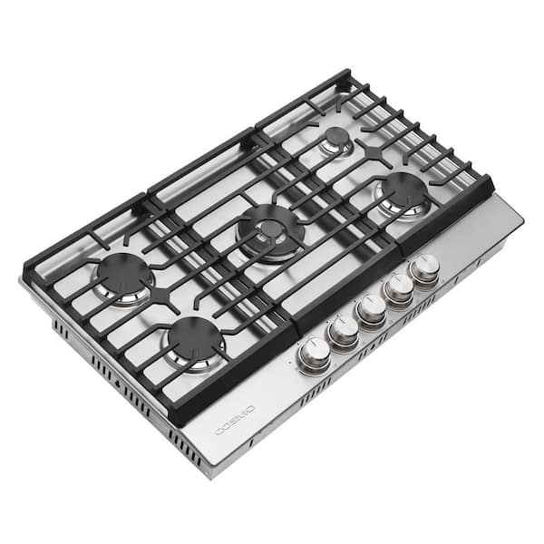 36 in. Haven Collection Recessed Drop-in Gas Cooktop with 5 Sealed Burners, Cast Iron Grates in Stainless Steel