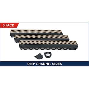 Storm Drain Deep 5 in. W x 5.25 in. D x 39.4 in. L Channel Drain Kit, Sandstone Grate (3-Pack : 9.8 ft)