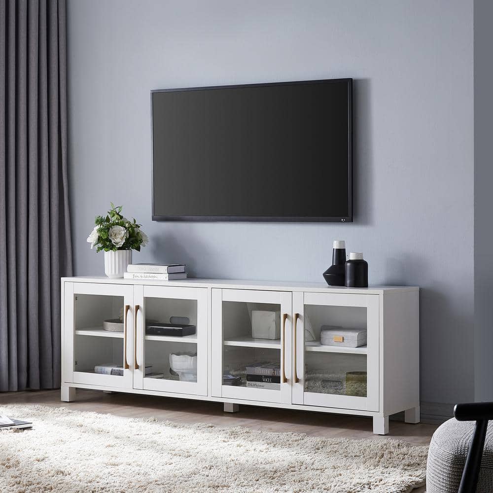 Quincy Modern 68" White Metal TV Stand with Enclosed Cabinets