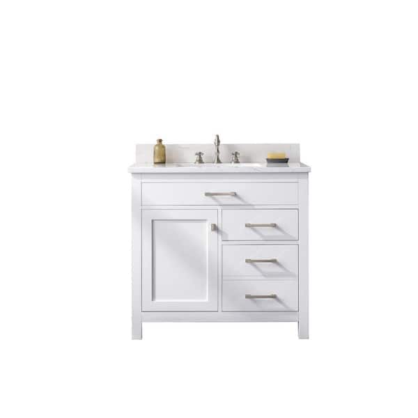 Jasper 36 in. W x 22 in. D Bath Vanity in White with Engineered Stone Vanity in Carrara White with White Sink