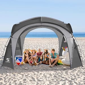 9-12 -Person 12 ft. x 12 ft. Gray Pop-Up Canopy UPF50+ Easy Beach Tent with Side Wall, Waterproof for Camping Trips