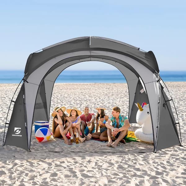 Zeus & Ruta 9-12 -Person 12 ft. x 12 ft. Gray Pop-Up Canopy UPF50+ Easy Beach Tent with Side Wall, Waterproof for Camping Trips