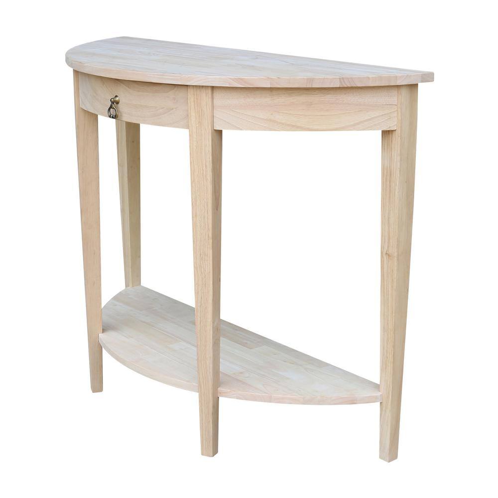 Elegant Unfinished Solid Wood Demilune Console Table with Storage