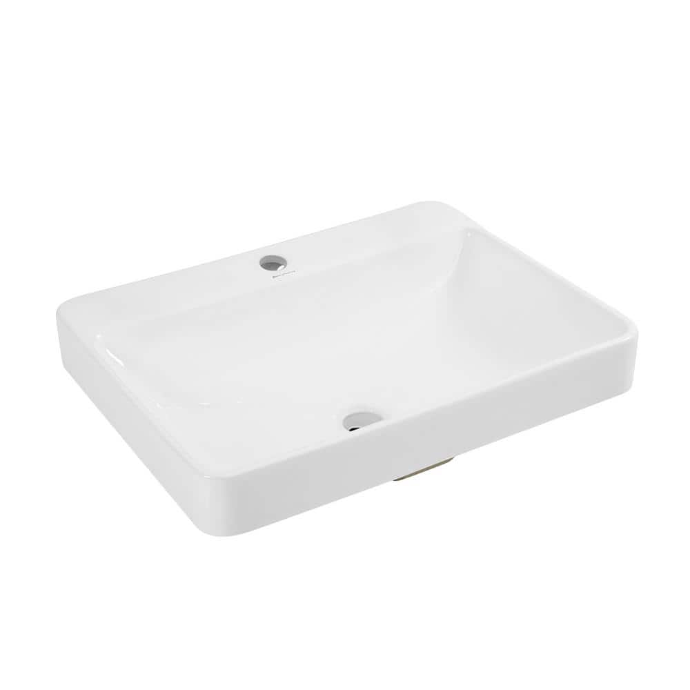 Glossy White Large Rectangular Ceramic Vessel Sink