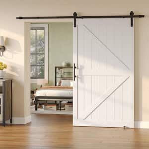 48 in. x 84 in. Paneled off White Primed MDF K Shape Sliding Barn Door with Hardware Kit & Handle & Lock