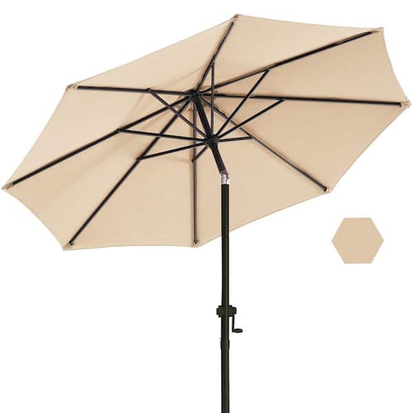 11 ft. Market Patio Umbrella with Push Button Tilt and Crank in Beige