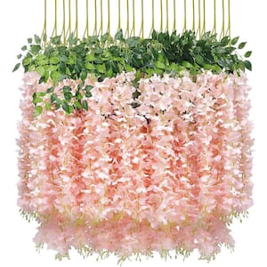 Indoor/Outdoor 43 in. Pink Artificial Other Wisteria Vine Individual Flower Stems (Set of 24)