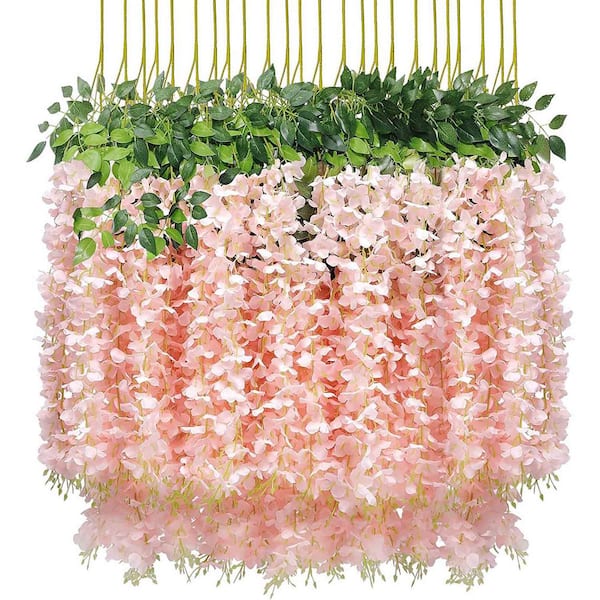 Unbranded Indoor/Outdoor 43 in. Pink Artificial Other Wisteria Vine Individual Flower Stems (Set of 24)