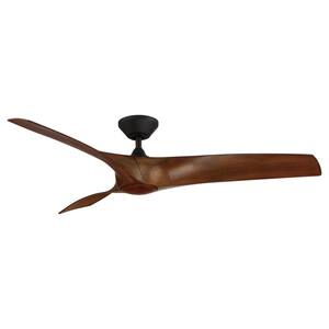 Zephyr 62 in. Indoor/Outdoor Matte Black Distressed Koa 3-Blade Smart Ceiling Fan with LED Light Kit and Remote Control